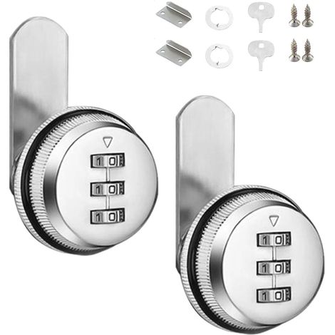 2 Pièces Tiroir de Sécurité Boîte aux Lettres Cam Cabinet Code Lock Serrure à Came Sans Clé Serrure de Combinaison 3 Code à Chiffres pour La Boîte Aux Lettres Du Tiroir (Argent) (1/5)