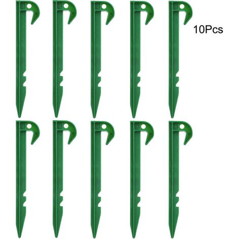 Lot de 10 piquets de jardin,Extra larges,14.5 cm de long,En plastique vert,Piquets de fixation de jardin,Piquets de sol,Piquets de camping,Pour piquets de sol,Feuilles de bordure en tissu