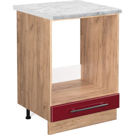 Herdumbauschrank Fame-Line, Bordeaux Hochglanz, 60 cm , AP Marmor, Vicco