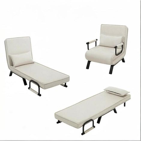 Poltrona letto convertibile 3 in 1 beige con schienale reclinabile HOMVRA (1/5)