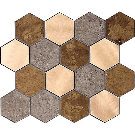Crédence Adhésive "Hexagone" 33cm Marron & Or