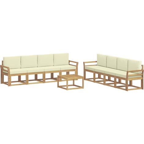 Outdoor-Sofagarnitur mit Kissen 9 pcs Weiß und Creme vidaXL
