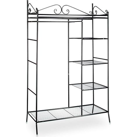 Helloshop26 – Penderie portant en métal noir 172 cm – Housse en tissu lavable – Tringle, support à chaussures et porte-chapeaux – Compartiments 40 x 45 cm (1/3)