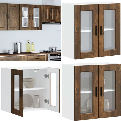 Armario de pared para cocina puerta cristal Porto roble ahumado - Armario de pared - Cocina