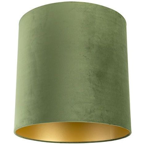 QAZQA Classico Cotone Paralume in velluto verde 40/40/40 con interno dorato , Cilindro (1/4)