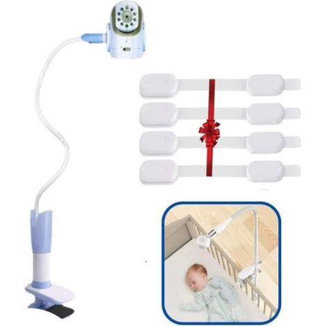Support pour moniteur de bébé - - Universel - Rotatif 360° - Couleur bleu - Fixation vidéo (1/4)
