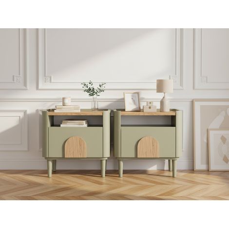 BOBOCHIC - Lot de 2 tables de chevet 1 tiroir ENYRA pieds bois massif   Vert