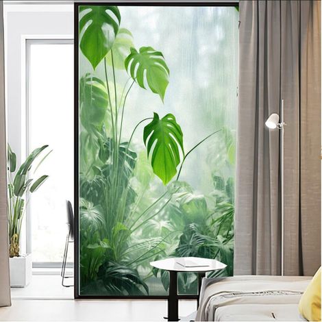 Film pour fenêtre en verre teinté avec impression de plantes vertes, effet givré, autocollant statique pour fenêtre, couvertures de fenêtre, autocollant en verre décoratif pour revêtement en verre