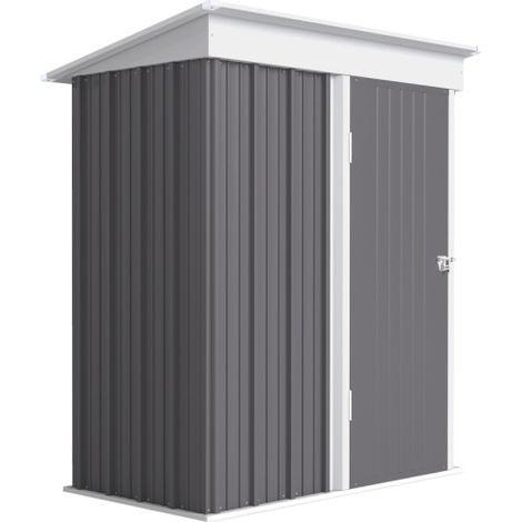 Abri de jardin gris, abri à outils extérieur en tôle ondulée, design mural avec étagères réglables et porte verrouillable – 1 pièce, installation sur site (1/5)