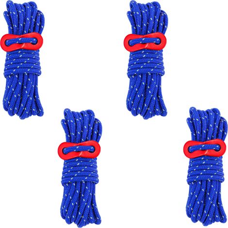 4 cordes coupe-vent de 4 mm pour tente, cordes de bâche renforcées, cordes de fixation et cordes réfléchissantes réglables (longueur : 4 mètres) (1/5)