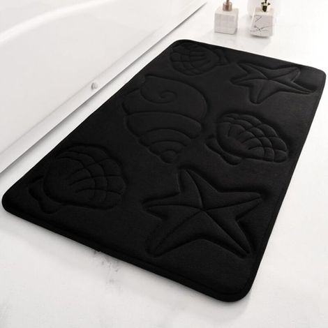 Tapis de Bain en Mousse Mémoire Style Bord de Mer – Doux, Absorbant, Antidérapant, Lavable, Noir 40x60 cm (1/5)