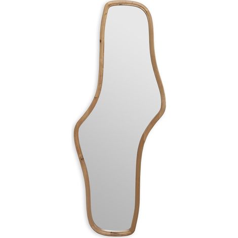 Miroir mural bois naturel forme organique tendance décoration - bois naturel clair et argenté (1/2)