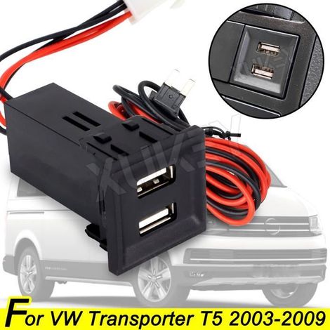 Chargeur de voiture - VW - Transporter T5 - Double port USB - 2.1A - Noir - ABS