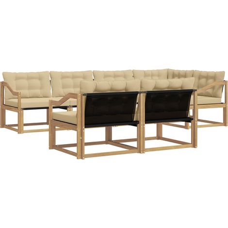 Conjunto de sofás de exterior con cojín 7 pcs y Beige vidaXL