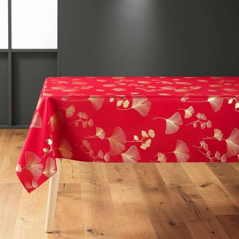 Nappe rectangulaire 150x240 antitache imprimé rouge et doré (1/5)
