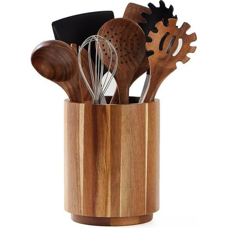 Étagère de cuisine rotative à 360° - Porte-couverts en bois - Étagère de comptoir - 16,5 × 15 × 15 cm - Couleur bois naturel - Bois d'acacia (1/5)