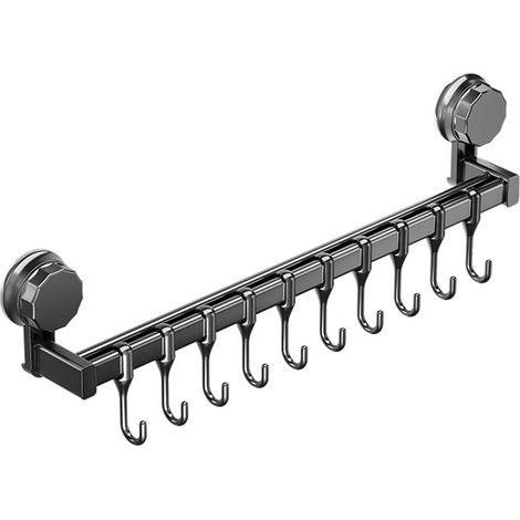 Porte-ustensiles cuisine ventouse, barre à crochets sans perçage, rangement couvercles et spatules (Gris, 50 cm)