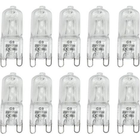 Ampoule Halogène G9 - Blanc Chaud 25 W - 230 V AC - Pour Éclairage Intérieur - Lot de 10