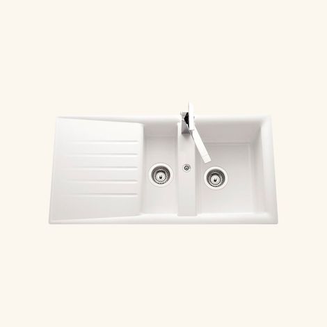 Évier résine blanc 1 bac 1/2 réversible – Évier encastrable 98x50 cm – Vidage manuel inclus – Meuble sous évier 60 cm minimum – EWI (1/4)