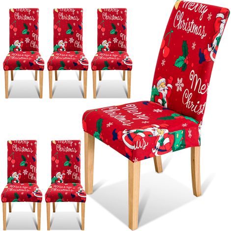 Jiubiaz Housses de chaise Noël extensibles rouges Père Noël 6 pièces (1/5)
