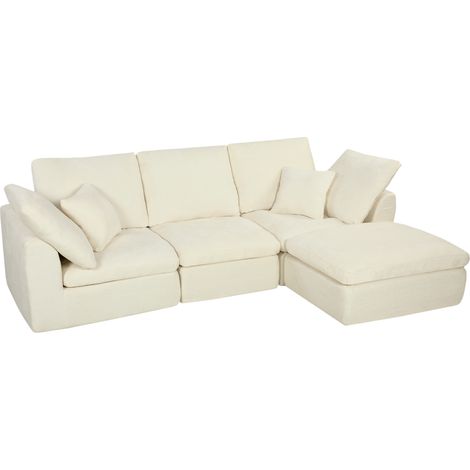 Canapé 3 places - HOMCOM - pouf réversible modulable, assise large - chenille - 254 x 163 x 79 cm - crème (1/5)