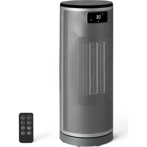 Radiateur Électrique Céramique, 1800W, Télécommande, Oscillation 70°, Affichage Digital, 5 Modes, Minuterie 24h, 40cm, Gris (1/5)