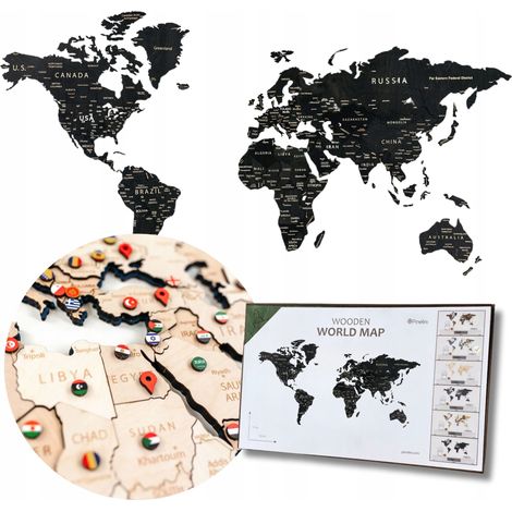 Carte du monde en bois 3D de 130 cm avec drapeaux et étiquettes - Cadeau idéal pour un voyageur (1/5)