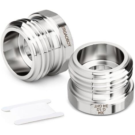Pair 2 pièces Adaptateur pour Tuyau d'arrosage Douille hexagonale, 3/4\" GHT mâle x 1/2\" GHT Femelle connecteur pour Tuyau d'arrosage en Acier Inoxydable 304 (1/5)