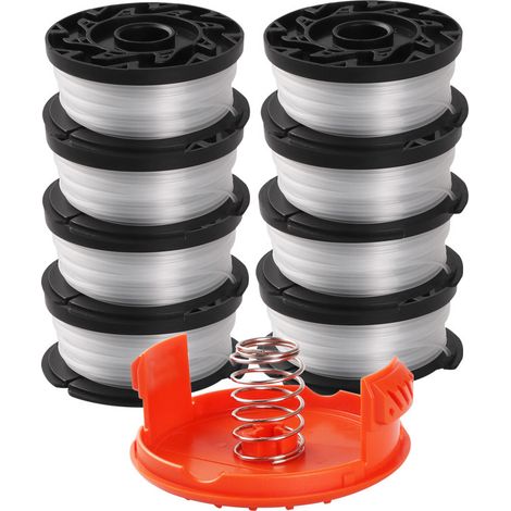 Bobina da taglio da 6 pezzi, compatibile Black & Decker, Ø1,65 mm, con filo di taglio da 10 m, include 6 bobine da taglio di ricambio, 1 coperchio della bobina di ricambio e 1 molla di ricambio (1/5)