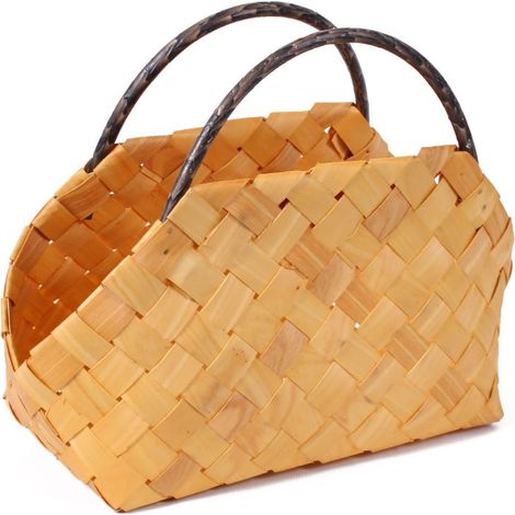 Panier en peuplier couleur miel avec anse, 30 x 14 x H. 7, 18 à 25 cm (lot de 5)