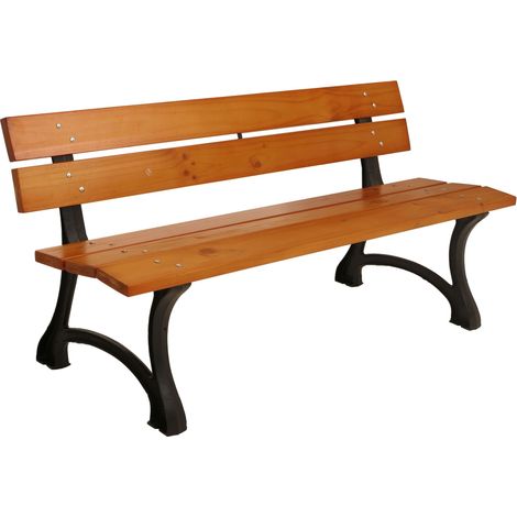 Gartenbank HHG-436, Sitzbank Parkbank Holzbank 3-Sitzer, Gusseisen Holz Kiefer, 170cm teak