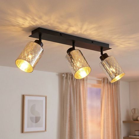 Plafonnier LED, lampe de salon, orientable, noir, métal, L 66 cm (1/5)