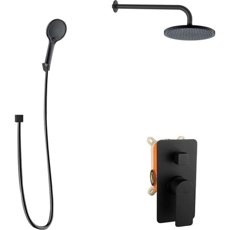 kielle Vega - Set de douche avec mitigeur encastré, 2 sorties, avec accessoires EcoSpare et corps d’encastrement, noir mat 20618SP124