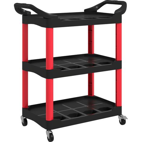 Chariot d'atelier 3 étagères avec poignée latérale, pour garage, entrepôt, rangement d'outils de bricolage, charge max 91 kg, noir