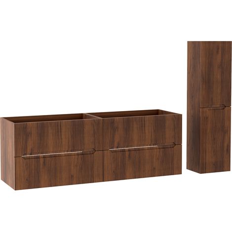 Ensemble double meuble sous vasque L.160 cm avec colonne H.130 cm effet noyer Warmia NOVO Furnidea (1/5)