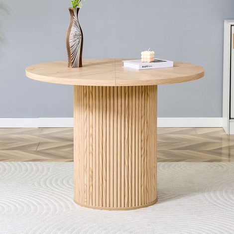 Tavolo da pranzo rotondo in MDF e metallo 100 x 76 cm effetto legno naturale, 4-6 posti (1/5)