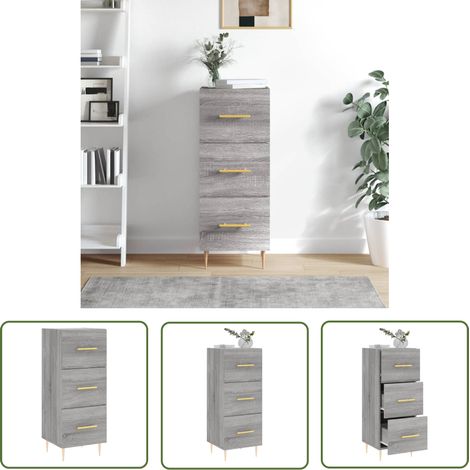 The Living Store Sideboard Grau Sonoma 34,5x34x90 cm Holzwerkstoff - Schreibtisch - Wohnzimmermöbel - Sideboard Grau - Holz Sideboard - Modernes Sideboard (1/5)