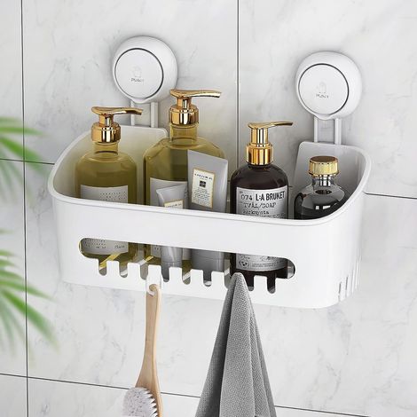 Panier d'étagère à ventouse de douche, organisateur puissant amovible, maintien maximum 22lb, caddie de salle de bains (1/5)