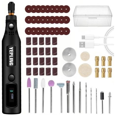Outil rotatif sans fil 3,7 V Li-Ion 3 vitesses, polisseuse électrique LED, 72 accessoires USB, outil multifonction bricolage - (1/5)