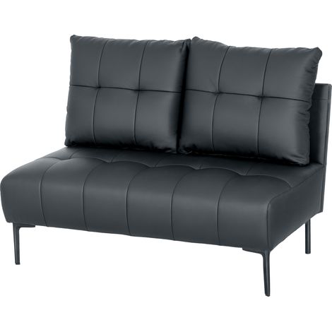 2-Sitzer-Sofa aus Kunstleder, armlos, Knopfheftung, 115 x 73 x 83 cm, Schwarz