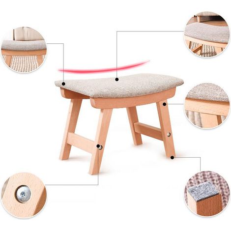 Tabouret marchepied en bois avec coussin en mousse, décoration intérieure, blanc et bleu. (1/5)