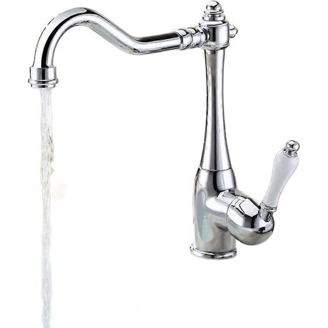 Robinet de cuisine rétro chromé avec bec pivotant haut, mitigeur d'évier en laiton à rotation à 360° pour éviers à un ou deux bacs (1/5)