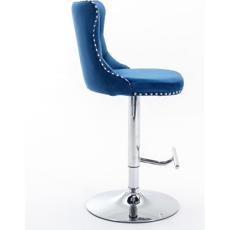 Tabourets de bar pivotants en velours bleu avec dossier et assise réglable, base en chrome stable, lot de 2 (1/5)
