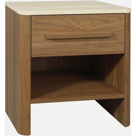 Comodino con decorazione in legno ed effetto travertino, 1 cassetto (1/5)