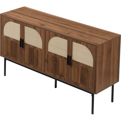 Aparador moderno de MDF natural con detalles de ratán 140 x 40 x 80 cm (1/5)