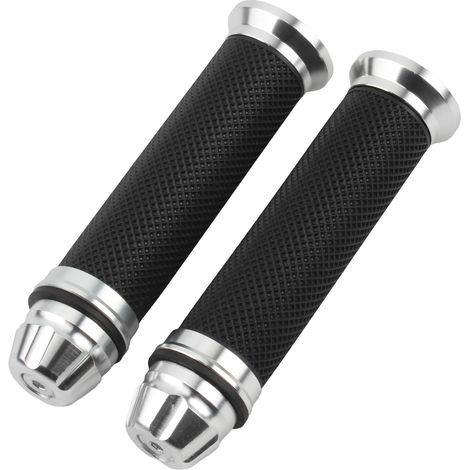 Poignées de guidon ZUQING HB231 antidérapantes en aluminium CNC PU 145mm 21.5-24mm argent pour moto et scooter (1/4)