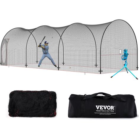 VEVOR Rete Gabbia da Baseball Telaio e Rete 10 x 3,6 x 3 m, Rete per Gabbia da Baseball per Allenamento di Battere e Fielding, Rete da Baseball con Borsa Trasporto per Adolescenti Adulti Cortile Nero