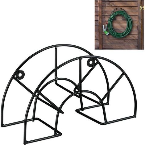 Support tuyau d’arrosage, pour 45 m & 5/8", enrouleur, dévidoir, acier, montage mural, rond, jardin, noir (1/5)