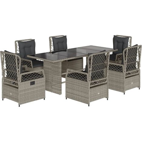 vidaXL Set da Pranzo da Giardino 7 pz Cuscini Polyrattan Grigio Chiaro (1/5)