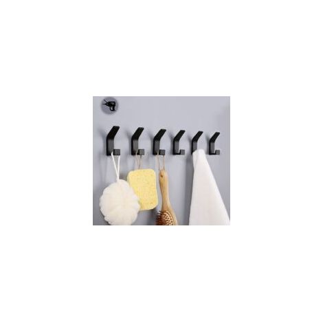 Porte-serviettes sans Perçage Étanche auto-Adhésifs Crochets Crochets de Crochet pour salle de Bain Wc Serviettes de Cuisine, Bureau, 6 Pièces Noir (1/5)